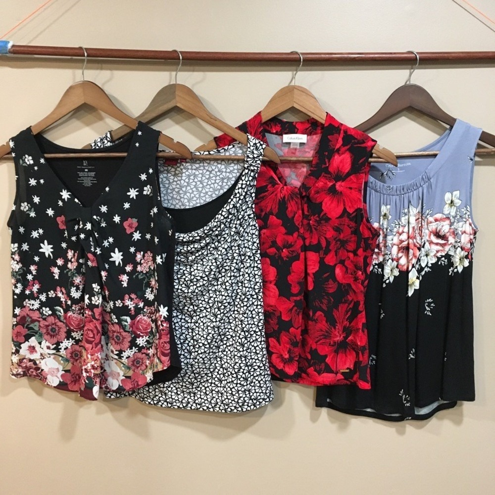 Dark Floral Tank Top Bundle Womens S Lot of 4 Red Black Office Work Layering